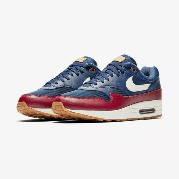Nike Air Max 1 AH8145-400 Navy Blue Team Red Sail - Picture 2 of 6